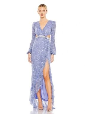 Mac Duggal 5745 Sequin Gown Long Sleeve Lavender Purple  Formal Dress sz 2 NEW